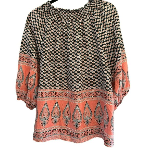 C & C California Women's Navy Blue Pink Peach Blouse Small Preppy Style Linen - Picture 4 of 5